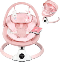 Baby Bouncer, Portable Electric Baby Swing with Bluetooth, 5 Swing Speed, 10 Lullabies, 5-Point Harness, Remote Control & Touch Panel - Bouncer from Birth for Indoor & Outdoor Use(Pink)
