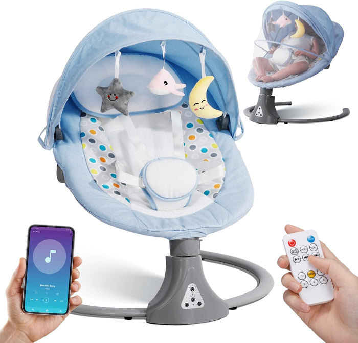 Baby Swing with Bluetooth Remote Control | Baby Swing Chair 5 Levels Electric Baby Swing Cordless | Baby Rocking Chair 12 Lullaby & 3 Timer | 3 Angle Portable Baby Bouncer Swing for Newborn (Blue)