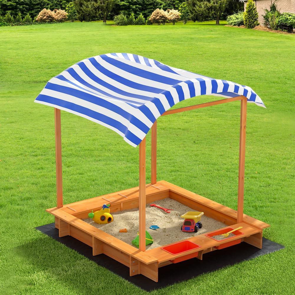 Keezi Kids Sandpit, 149cm Height Wooden Water Table Sand Pit ...