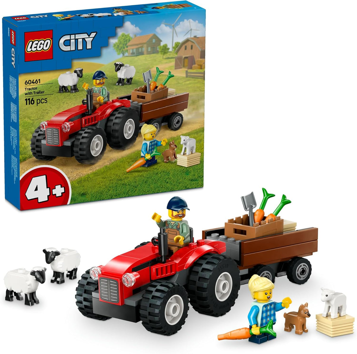 LEGO City Red Farm Tractor with Trailer & Sheep Kids Toy for 4+