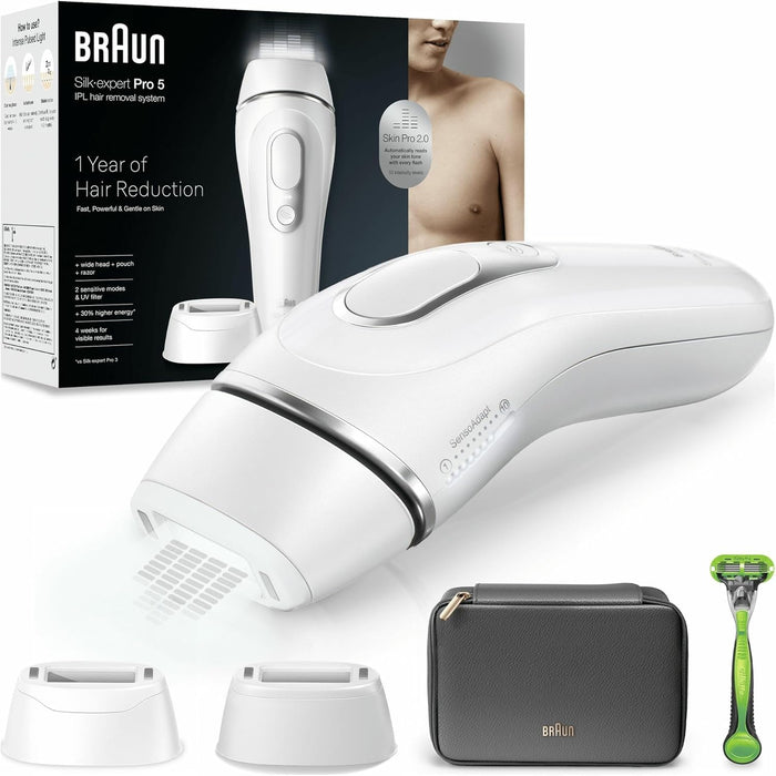 Braun IPL Silk·expert Pro 5 Home Hair Removal with Storage Bag, Gillette Razor, 2 Attachments, PL5145 Visit the Braun Store