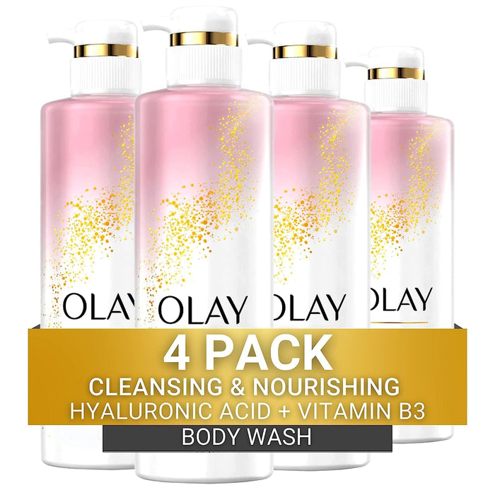 Olay Body Wash Cleansing & Nourishing for Women with Hyaluronic Acid & Vitamin B3 Complex, Long Lasting Hydration, 20 fl oz (Pack of 4)