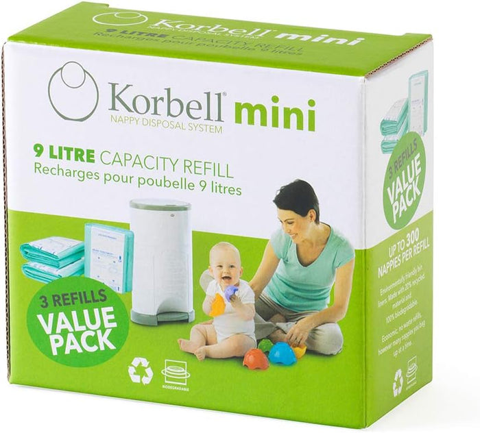 Korbell 9L Nappy Bin Disposable Liners, Pack of 3