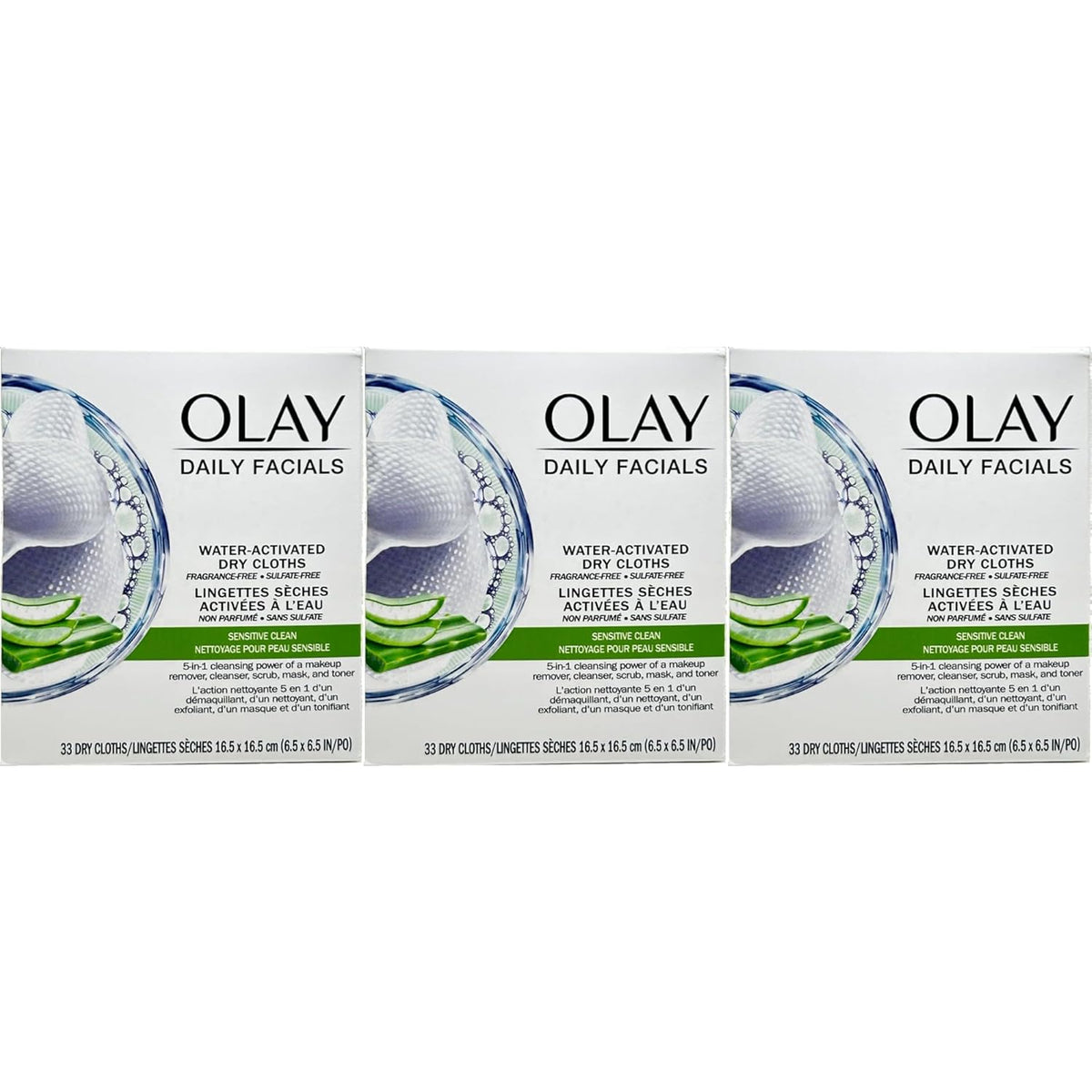OLAY Daily Gentle Clean 5-in-1 Water Activated Cloths, 33 Count (Pack of 3)