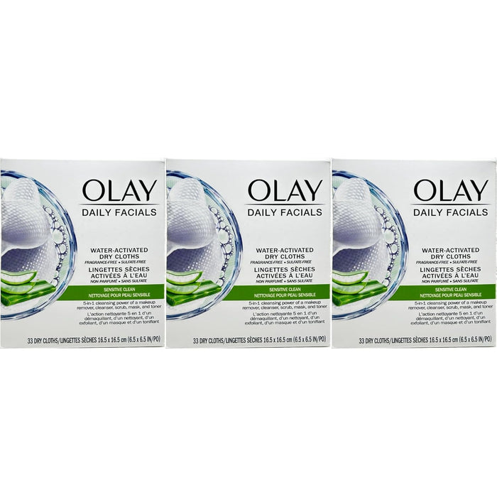 OLAY Daily Gentle Clean 5-in-1 Water Activated Cloths, 33 Count (Pack of 3)