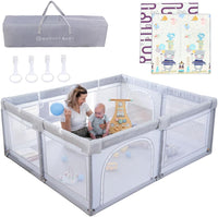 BABY Large Grey Playpen with Mat (Roads/Bears), 1.8m x 1.5m Large Playpen in Grey