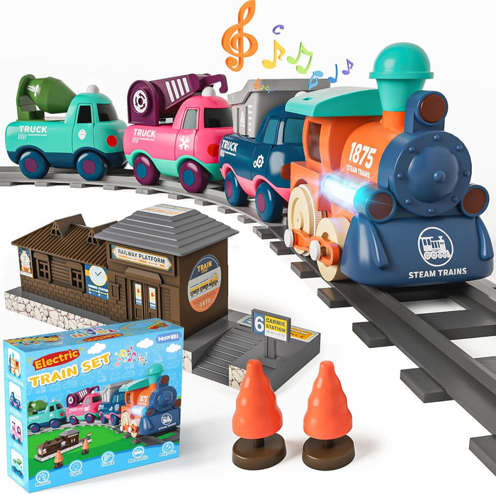 MORECOLL Electric Train Set for Toddlers, Kids Train Set w/Music, Lights & Train Tracks - First Choo Choo Train for Toddlers, Magnetic Train Toys for Toddlers, Birthday Gifts for Boys Girls