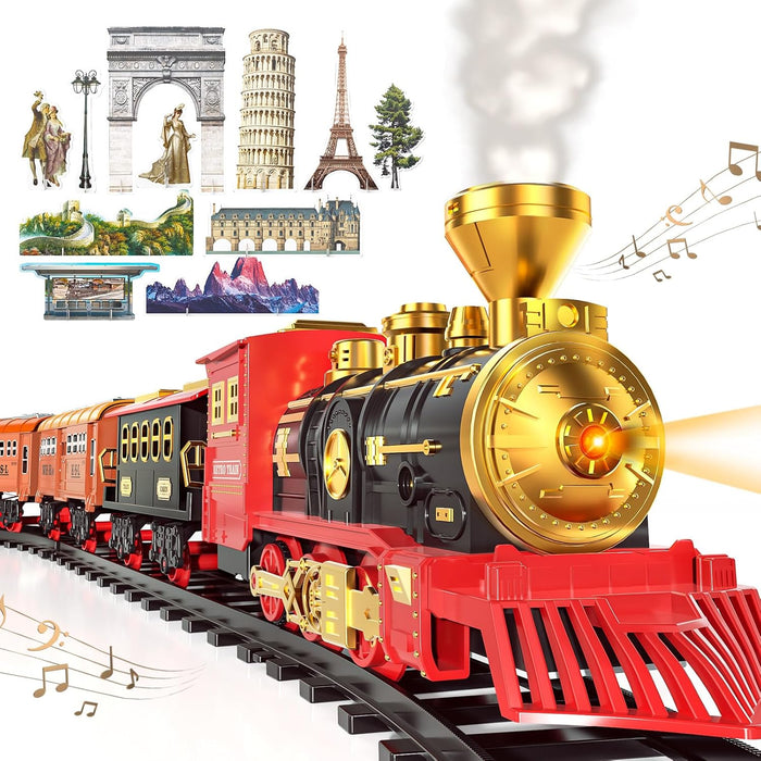 MSKOLER Train Sets with Steam Locomotive Engine, Cargo Car and Tracks, Boys & Girls 3 4 5 6 7 Years Old