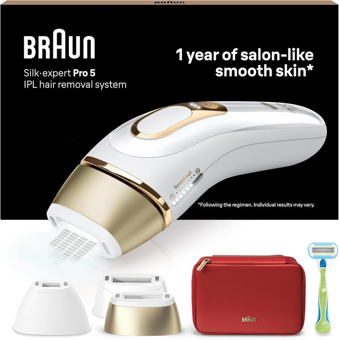 Braun IPL Silk·Expert Pro 5 Home Hair Removal with Storage Bag, Venus Razor, 3 Attachments, PL5262