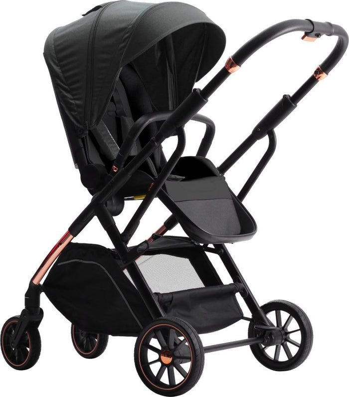 Destiny Black Convertible 2in1 Aluminium Alloy Pram Stroller Bassinet, Stroller Bag, Inner Cushion Included