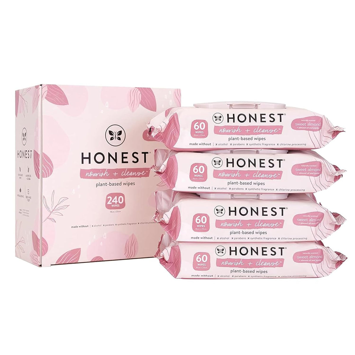 The Honest Company Nourish + Cleanse Naturally Scented Wipes | Cleansing Multi-Tasking Wipes | 99% Water, Plant Based, Hypoallergenic | Sweet Almond, 240 Count