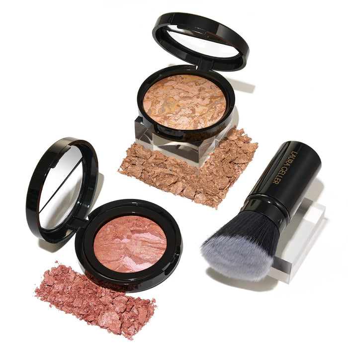 NEW YORK Baked Balance-N-Glow Illuminating Powder Foundation, Medium + Retractable Kabuki Brush + Baked Blush-N-Brighten, Pink Grapefruit