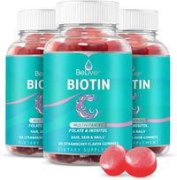 BeLive Biotin Gummies - Skin, Nails & Hair Vitamins with A, C, D, E, B12, Zinc,| 3-Pack-USA Made