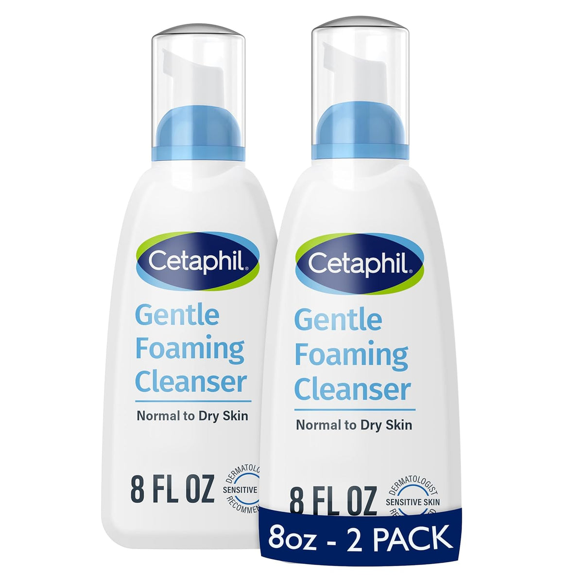 Cetaphil Oil Free Gentle Foaming Cleanser For Dry to Normal, Sensitive Skin, 8oz Pack of 2