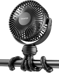 Gaiatop Mini Portable Stroller Fan, Battery Operated Small Clip on Fan, Detachable 3 Speed Rechargeable 360° Rotate Flexible Tripod Cooling Fan for Car Seat Crib Treadmill Travel Black