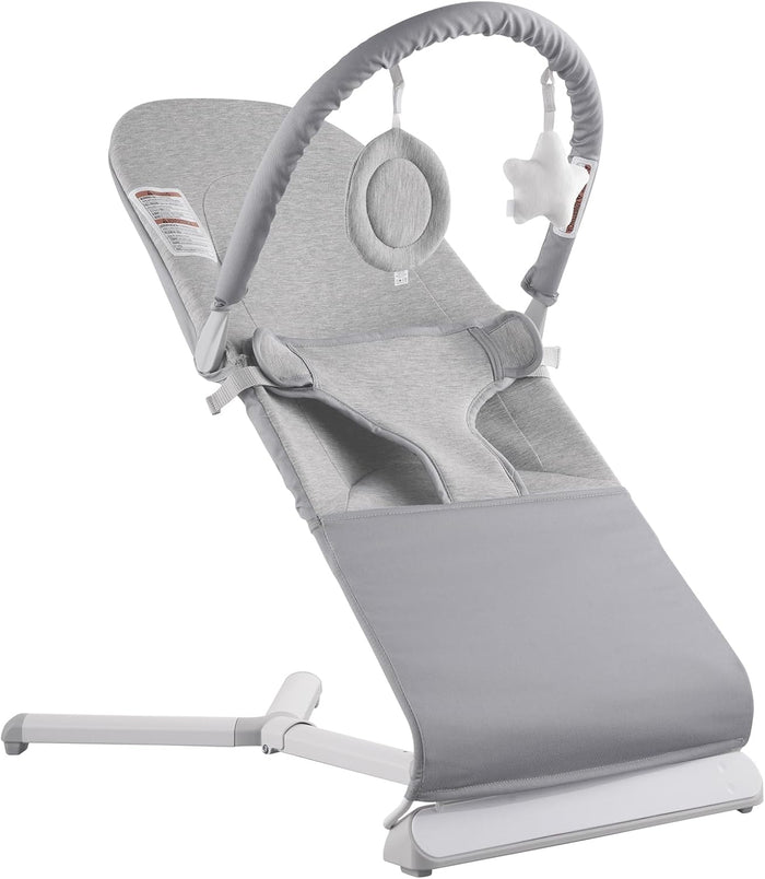 VEVOR Baby Bouncer, Folding Bouncer Seat for Babies 0-9 Months, Newborn Bouncer Chair with 2 Reclining Angles & Rotatable Toy Bar, Portable Infant Rocker with Travel Bag for Indoor Outdoor, Light Gray