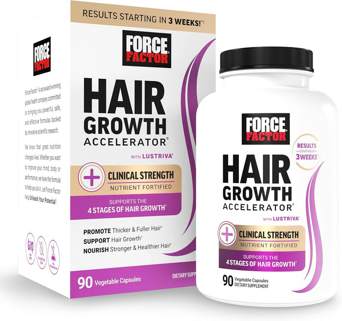 FORCE FACTOR Hair Growth Accelerator Multivitamin for Women & Men, with Lustriva, Biotin, 90 Capsules