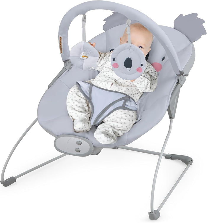 BABY JOY Portable Baby Bouncer, Infant Rocker with Removable Toys Bar, Music, Machine Washable Cover, Baby Bouncer Soothing Vibrations with 30° Spine Tilt, 3-Point Harness for 0-6 Months