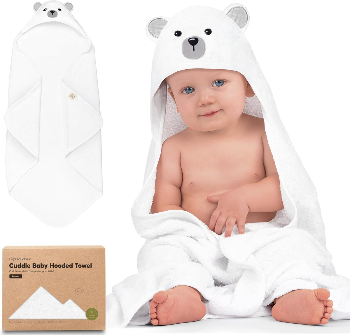 KeaBabies Baby Hooded Towel - Bamboo Baby Towel Organic Bamboo Towel - Infant Towels - Large Bamboo Hooded Towel - Baby Bath Towel with Hood for Girls, Babies, Newborn Boys, Toddler (Polar)