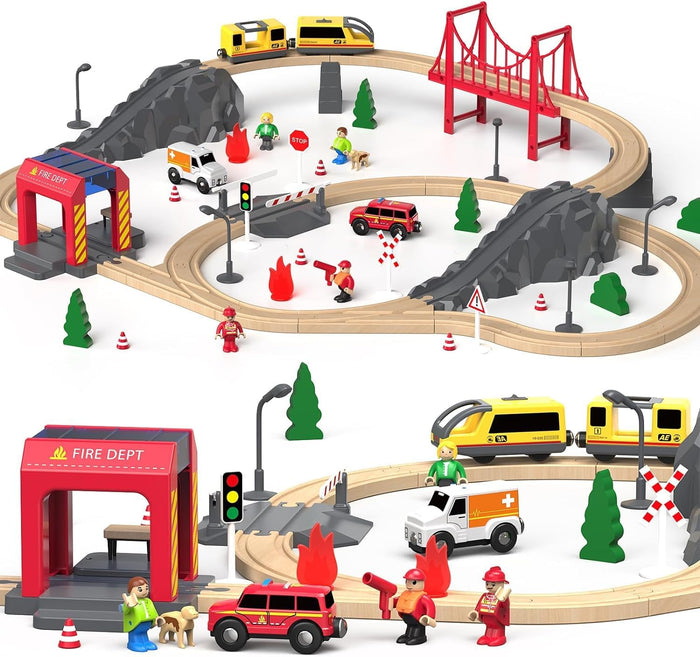 72PCS Wooden Train Tracks & Trains