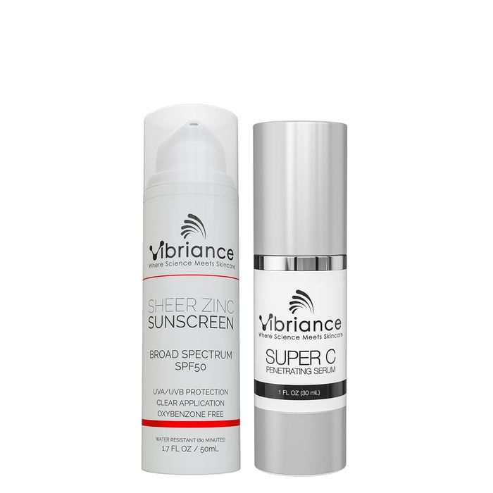 Vibriance Super C Vitamin Serum, Sheer Zinc Sunscreen SPF 50 Skin Care Set