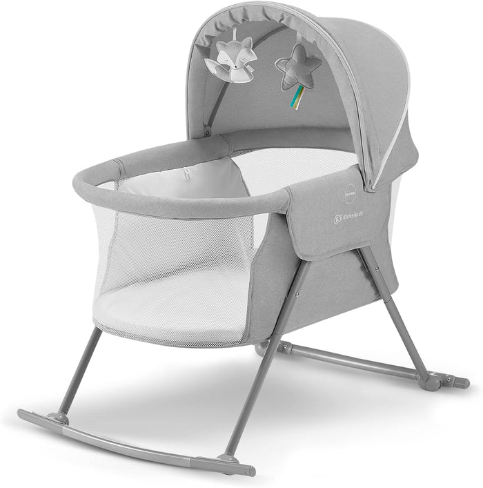 Kinderkraft Baby Crib 3 in 1 LOVI, Cradle, Travel Cot, Rocker, Easy Folding and Unfolding,Gray