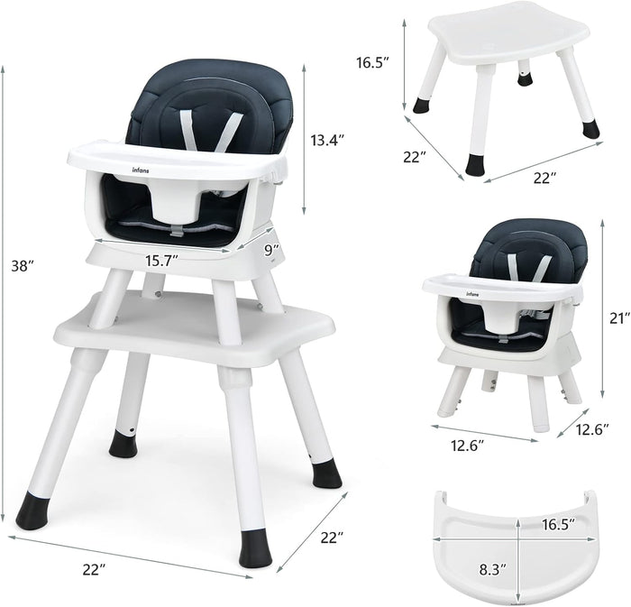 INFANS 8 in 1 Baby High Chair, Convertible Highchair for Babies and Toddlers (Black)