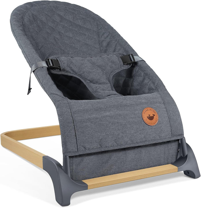Baby Bouncer, Portable Bouncer Seat for Babies, Infants Bouncy Seat with Wood Grain Base, Natural Vibrations (Grey)