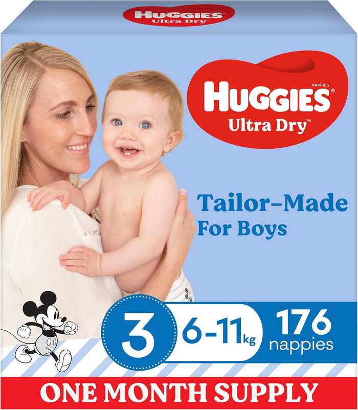 Huggies Ultra Dry Nappies Boy Size 3 (6-11kg) 1 Month Supply 176 Count