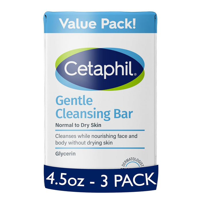 CETAPHIL Gentle Cleansing Bar, 4.5 oz Bar (Pack of 3)