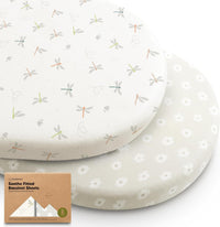 2-Pack Organic Bassinet Sheets for Girls, Boys - 100% Cotton Bassinet Mattress Sheets(Meadow)