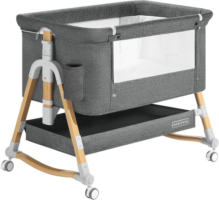 HARPPA Baby Bassinet, Bedside Crib 3 in 1 Bedside Sleeper(Mosquito Net Included), Five-Position Adjustable Bedside Cribs with Mattress for Newborns, Portable Bassinet with Anchor Strap (Grey)