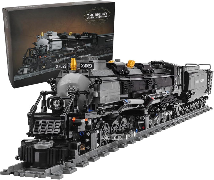 Ruikytech Big Boy Steam Train Building Block Toy, Articulated Train Display Model Set with Tracks, 1608 Pieces, Black, Classic Style, Adult