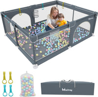 Baby Playpen 200 x 160 cm, Extra Large Baby Play Pen with 50 Ocean Balls, 4X Pull Rings