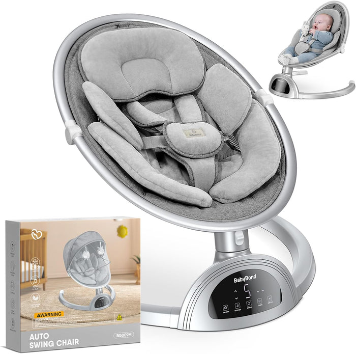 BabyBond Baby Swings for Infants, Bluetooth Infant Swing with Music Speaker, 3 Seat Positions, 5 Point Harness Belt, 5 Speeds (Silver)