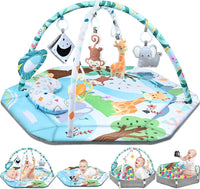 Baby Gym Play Mat, 8-in-1 Tummy Time Mat & Ball Pit with 6 Toys