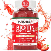 Hair Skin and Nails Gummies, 10000mcg Biotin Collagen Gummies for Women & Men, 90 Gummies