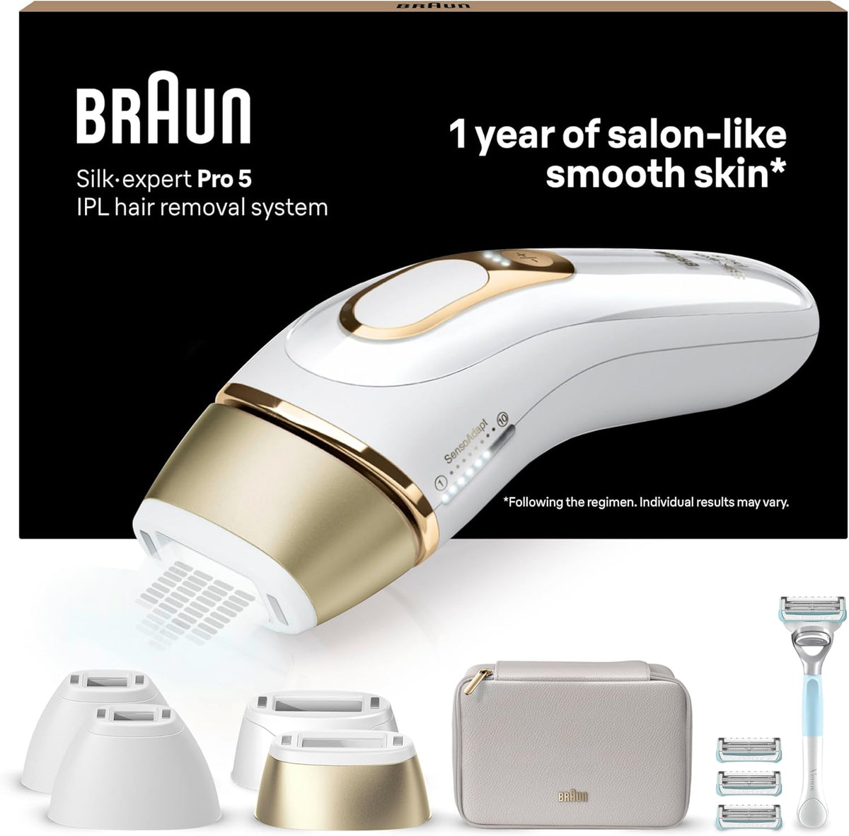 Braun IPL Silk·Expert Pro 5 Home Hair Removal with Storage Bag, Venus Razor, 4 Attachments, PL5358