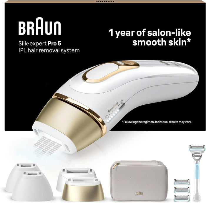 Braun IPL Silk·Expert Pro 5 Home Hair Removal with Storage Bag, Venus Razor, 4 Attachments, PL5358