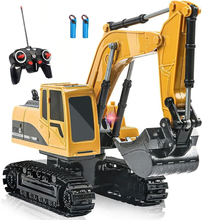 Remote Control Excavator Toy,DRSM RC Excavators - Metal Shovel Digger Vehicles with Lights Sounds and 360° Rotation Digging Sand, Christmas & Birthday Aged 3 4 5 6 7 8 9 10+ Year Old