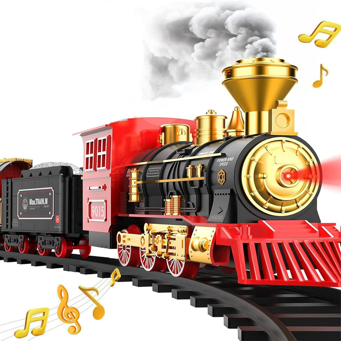 Classic Electric Model Train Set with Headlight Smoke Realistic Sounds Toy Train