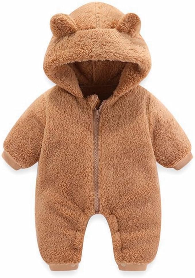 Girls Ballet Leotard Baby Girls Boys Winter Clothes Snowsuit Teddy Bear Onesie Outfit Newborn Fleece Jumpsuit Romper Coat Hooded Suit Baby Girl Bodysuit Lace (Brown, 3-6 Months)
