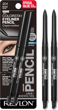 Revlon Pencil Eyeliner, ColorStay Eye Makeup with Built-in Sharpener, Waterproof, Smudge-proof, Longwearing with Ultra-Fine Tip, 201 Black, 2 Pack