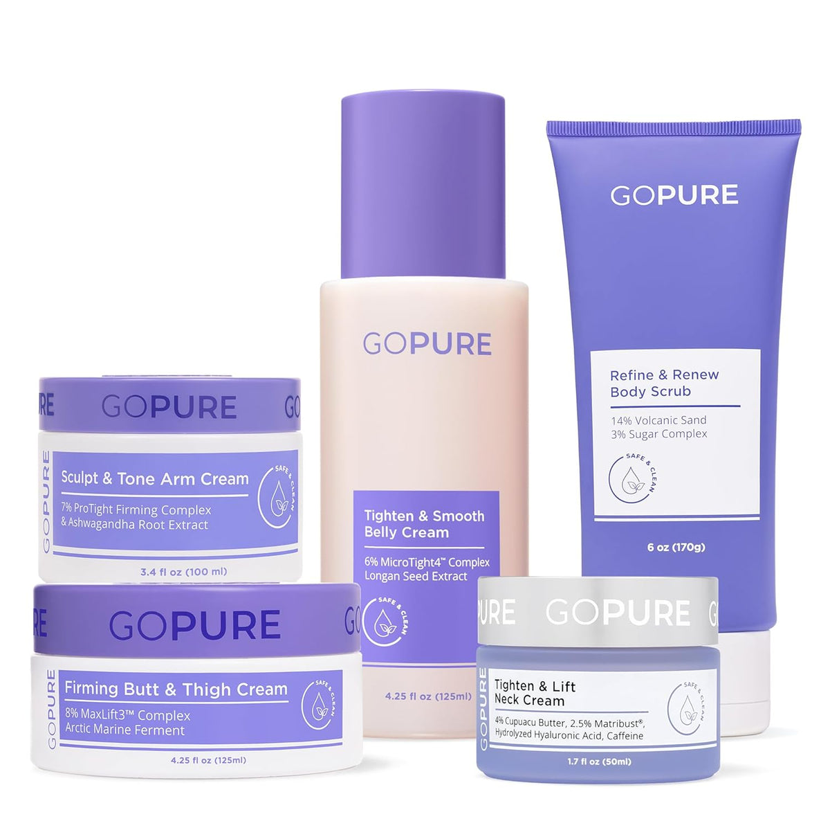 goPure - Total Body Firming Set - Neck, Arm, Butt & Thigh, Belly Cream and Body Scrub
