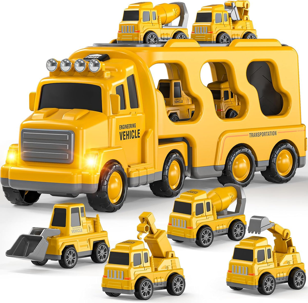 5-in-1 Construction Truck for 3-9 Year Old Boys and Girls - Friction Power Vehicle