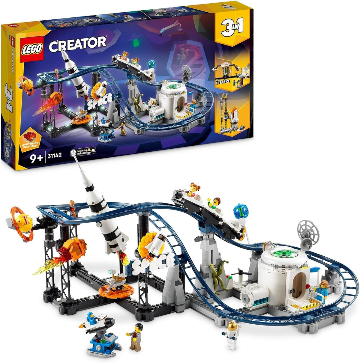 LEGO® Creator Space Roller Coaster 31142 Building Toy Set for Ages 9+; A Roller Coaster, Drop Tower and Merry-Go-Round