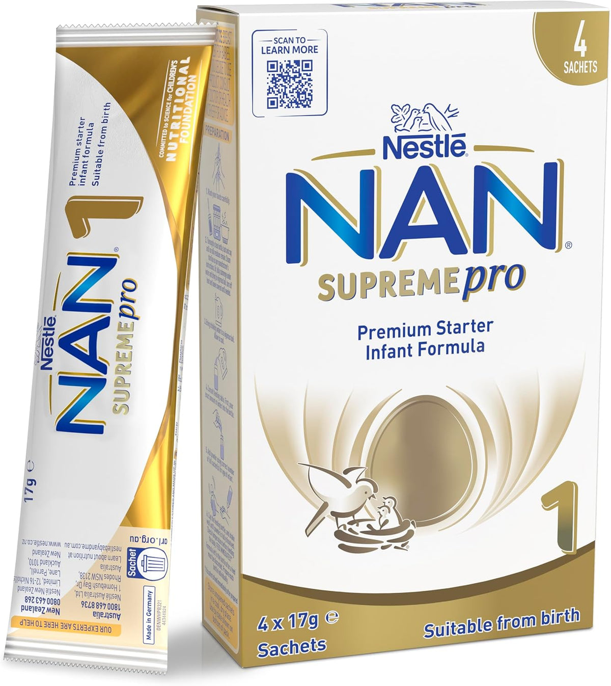 Nestlé NAN SUPREMEpro 1 Stage 1 Infant Formula Sachets -17g Sachets (Count of 4, Pack of 1) Brand: NAN
