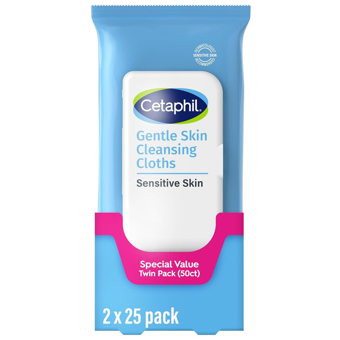 Cetaphil Cleansing Face & Body Wipes, Fragrance Free, 50ct, 2-Pack | Twin Pack, Hypoallergenic