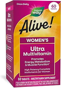 Nature's Way Alive! Women's Ultra Multivitamin, High Potency, 60 ct | Complete Daily Women's Vitamins, Promotes Energy Metabolism and Muscle Function*, Vitamin A, C, D, Methylated B12