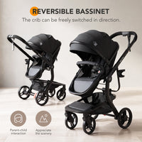 Luxury High Landscape Baby Stroller & Bassinet Travel System | One-Button Fold